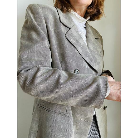 Vintage 90s Amanda Smith Plaid Blazer Neutral Tones Classic Preppy Size 12 - Picture 9 of 13